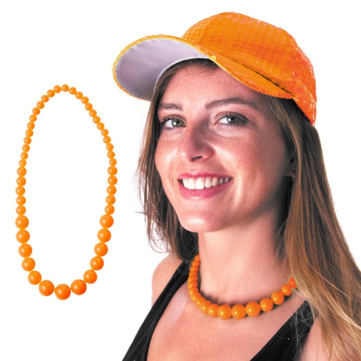 Collier perles néon orange – Accessoire années 80