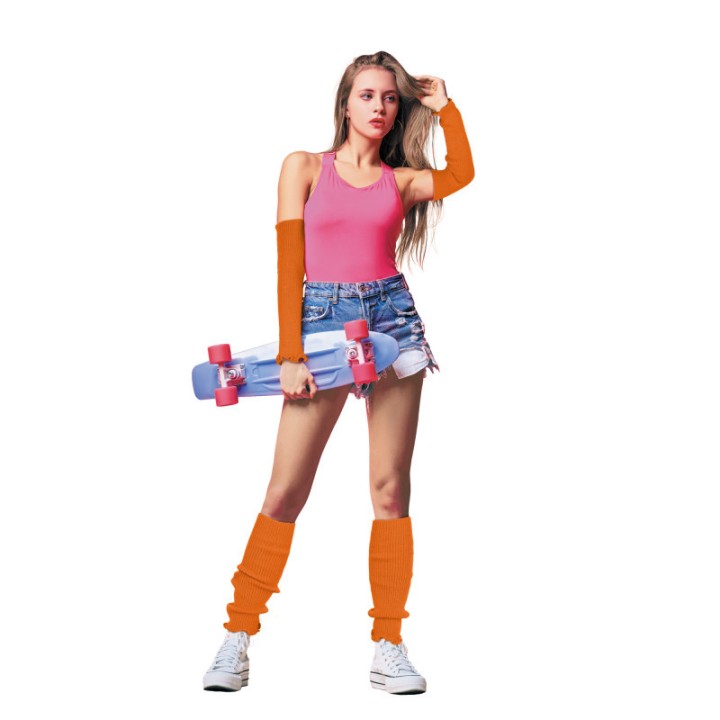 Mitaines / guêtres tricot orange fluo – Accessoire coloré