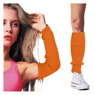 Mitaines / guêtres tricot orange fluo – Accessoire coloré
