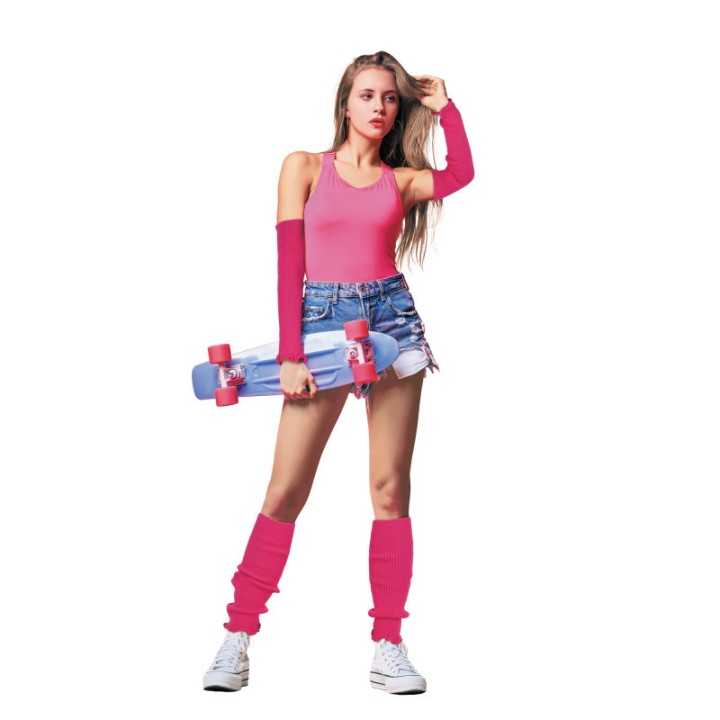 Mitaines / guêtres tricot rose fluo – Accessoire coloré