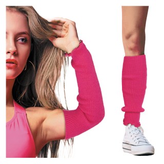 Mitaines / guêtres tricot rose fluo – Accessoire coloré