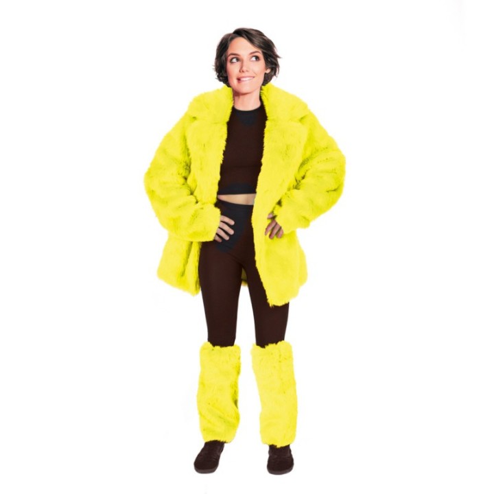 Guêtres fourrure jaune fluo – Accessoire carnaval