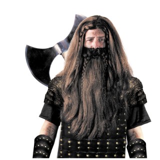 Perruque et barbe Viking châtain – Accessoire déguisement