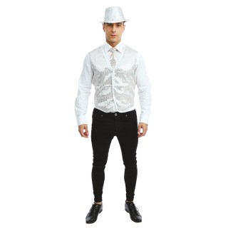 Gilet sequins sans manche argent – Costume adulte homme