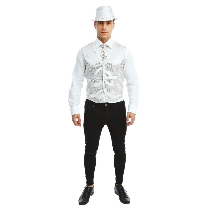 Gilet sequins sans manche argent – Costume adulte homme