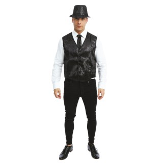 Gilet sequins sans manche noir – Costume adulte homme