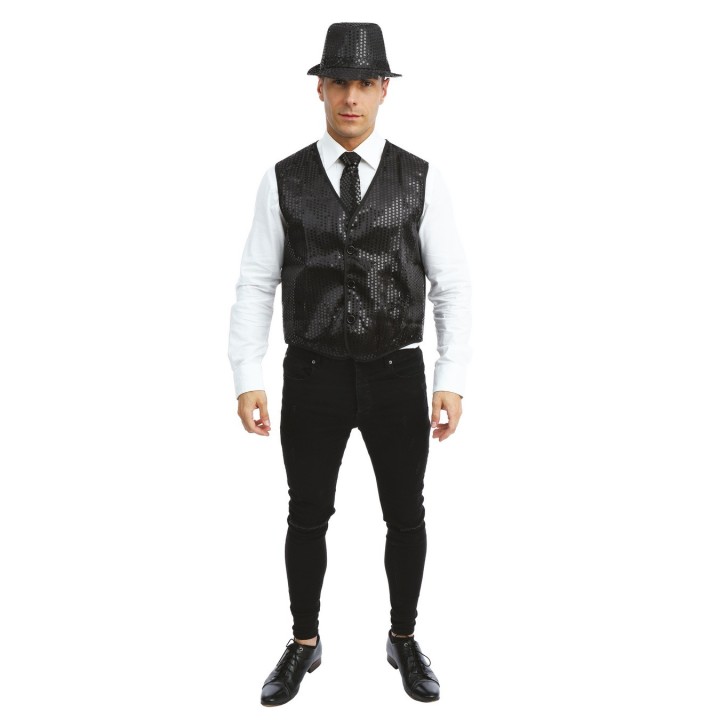 Gilet sequins sans manche noir – Costume adulte homme