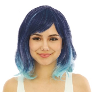 Perruque manga mi-longue bleue avec frange – Accessoire déguisement