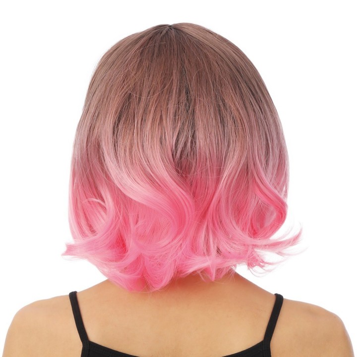 Perruque manga mi-longue rose avec frange – Accessoire déguisement