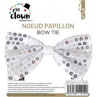 Nœud papillon sequins argent – Accessoire déguisement