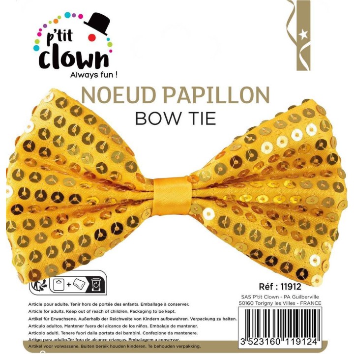 Nœud papillon sequins or – Accessoire déguisement