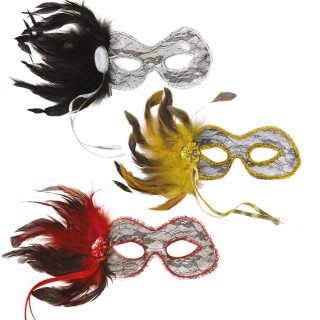 Loup plastique dentelle et plume - Accessoire déguisement