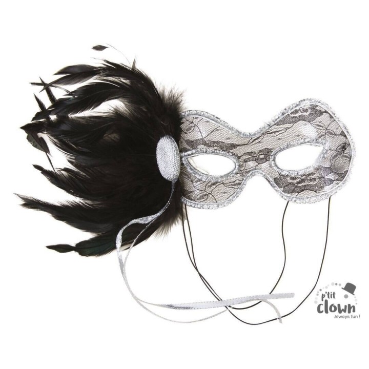 Loup plastique dentelle et plume - Accessoire déguisement