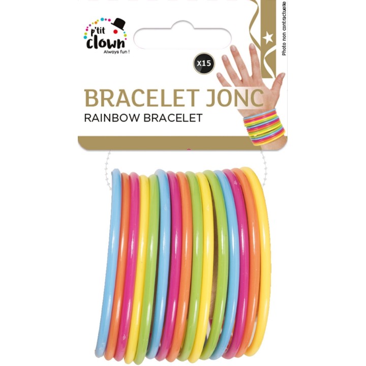 Bracelets jonc couleur x15 - Accessoire déguisement