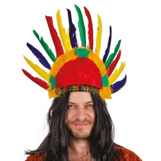 Coiffe indien plumes multicolore - Accessoire déguisement
