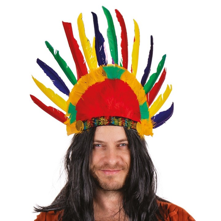 Coiffe indien plumes multicolore - Accessoire déguisement