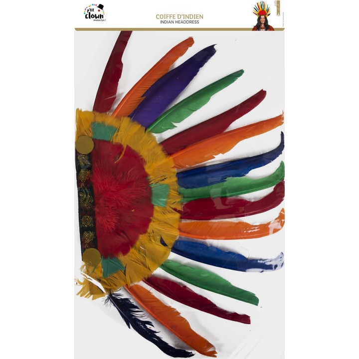 Coiffe indien plumes multicolore - Accessoire déguisement