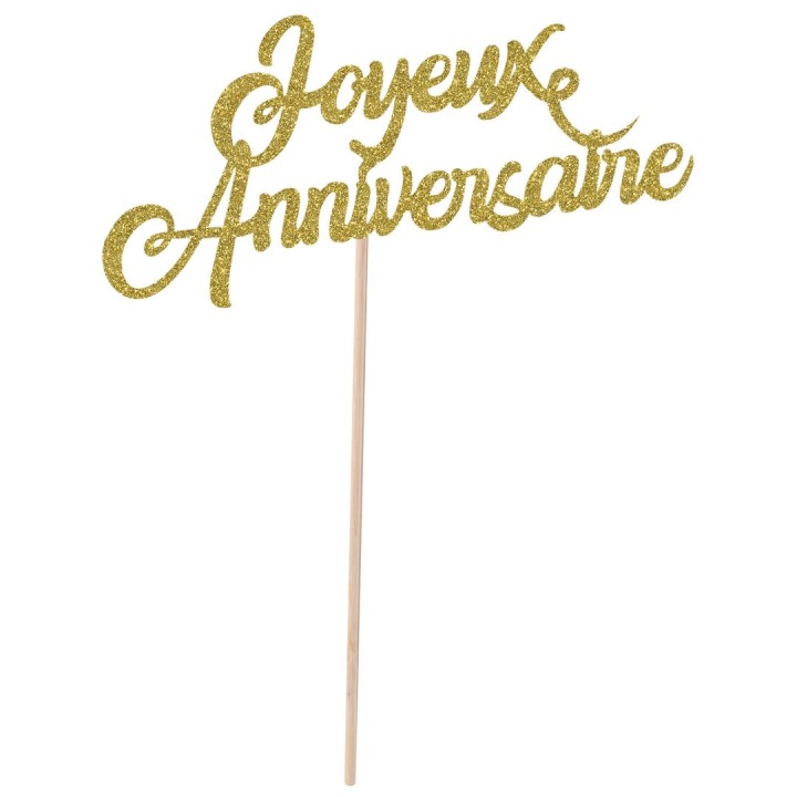 Pic à gâteau joyeux anniversaire or - Décoration gâteau