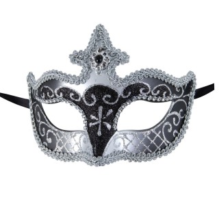 Lou vénitien plastique noir/argent - Masque fête