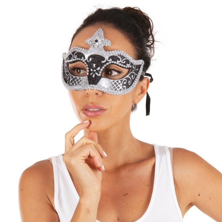 Lou vénitien plastique noir/argent - Masque fête
