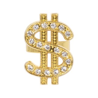 Bague dollar dorée pailletée - Accessoire fête