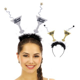 Serre-tête ressort Bonne Année coupe Martini - Accessoire fête
