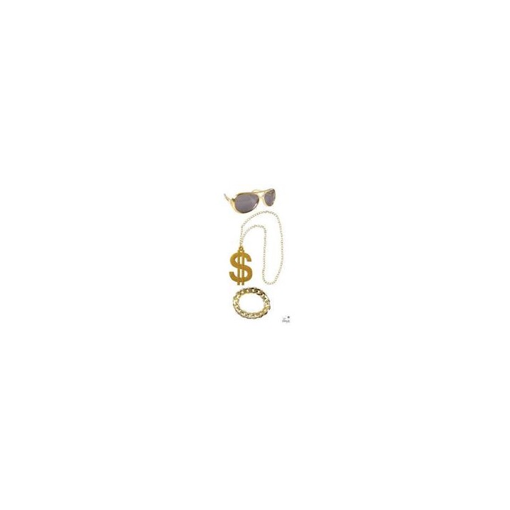 Set adulte gangster lunettes collier bracelet - Accessoire déguisement
