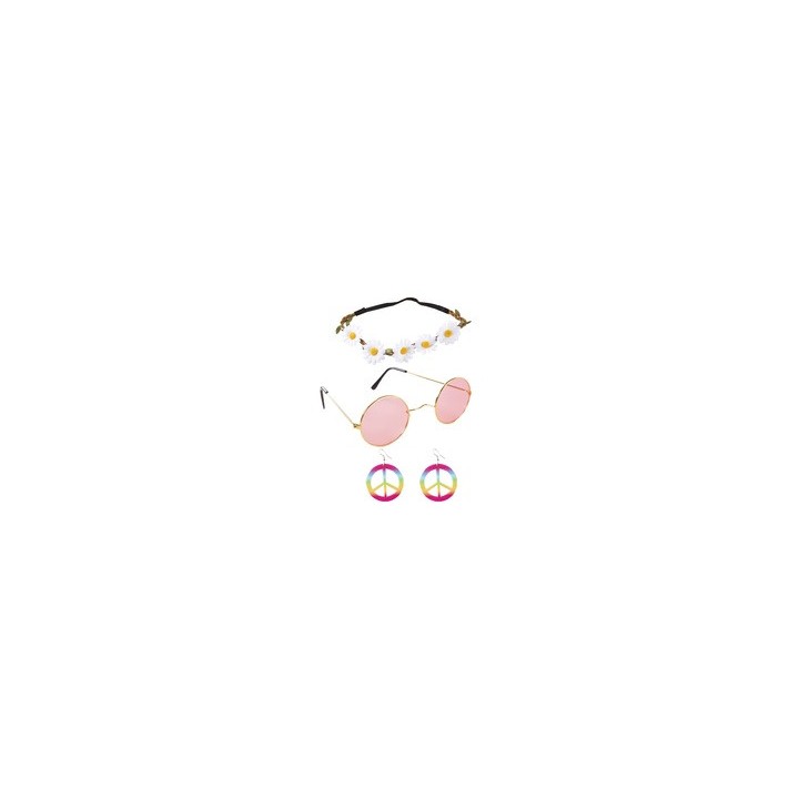 Set adulte hippie bandeau boucles lunettes - Accessoire déguisement
