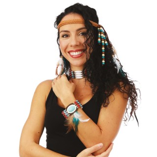 Set adulte indienne bandeau boucles bracelet collier - Accessoire déguisement