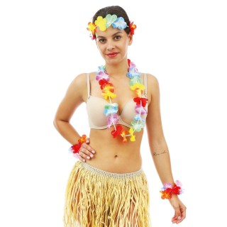 Set hawaïen multicolore collier bandeau bracelets - Accessoire fête