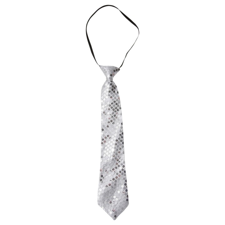 Cravate sequins argent - Accessoire déguisement