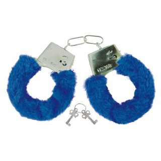 Menottes Fourrure Bleue EVG - Accessoire enterrement de vie de garçon