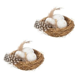 Nid avec Œuf et Plume 6 cm x2 - Décoration Pâques