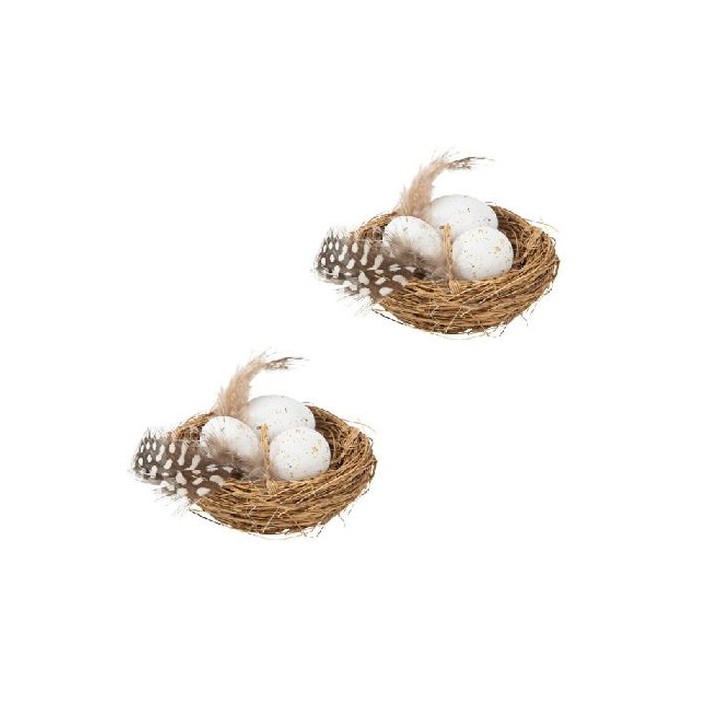 Nid avec Œuf et Plume 6 cm x2 - Décoration Pâques