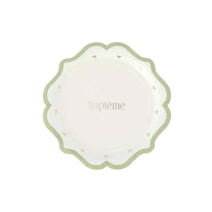 Assiettes PM Baptême Vert x8 - Décoration table