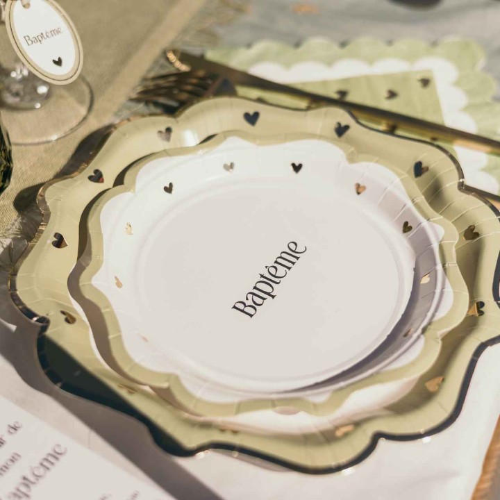 Assiettes PM Baptême Vert x8 - Décoration table