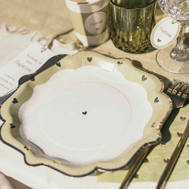 Assiettes Baptême vert - Décoration table