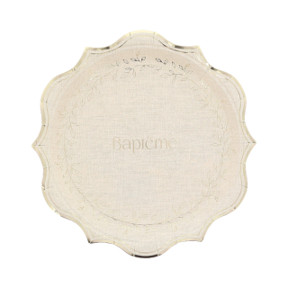 Assiettes GM Baptême Effet Lin x8 - Décoration table
