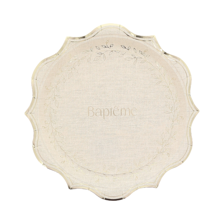 Assiettes GM Baptême Effet Lin x8 - Décoration table