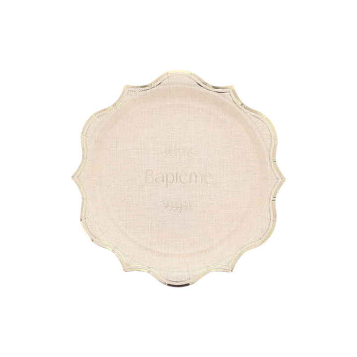 Assiettes PM Baptême Effet Lin x8 - Décoration table