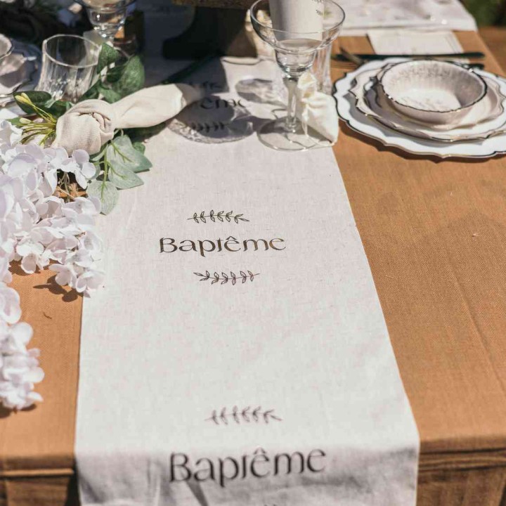Chemin de Table Tissu Baptême Effet Lin - Décoration table
