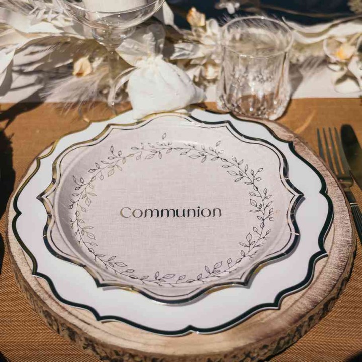 Assiettes GM Communion Effet Lin x8 - Décoration table