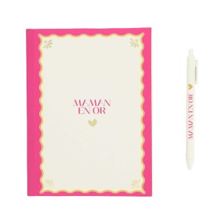 Coffret Carnet + Stylo Maman Or Framboise - Cadeau Élégant