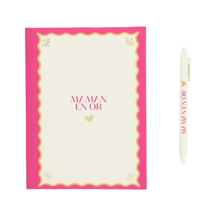Coffret Carnet + Stylo Maman Or Framboise - Cadeau Élégant