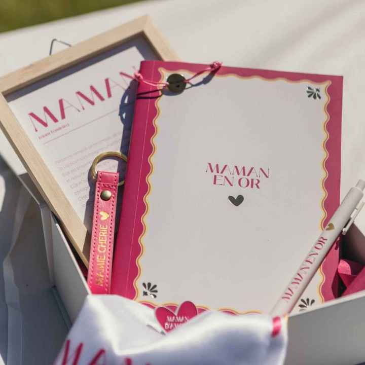 Coffret Carnet + Stylo Maman Or Framboise - Cadeau Élégant