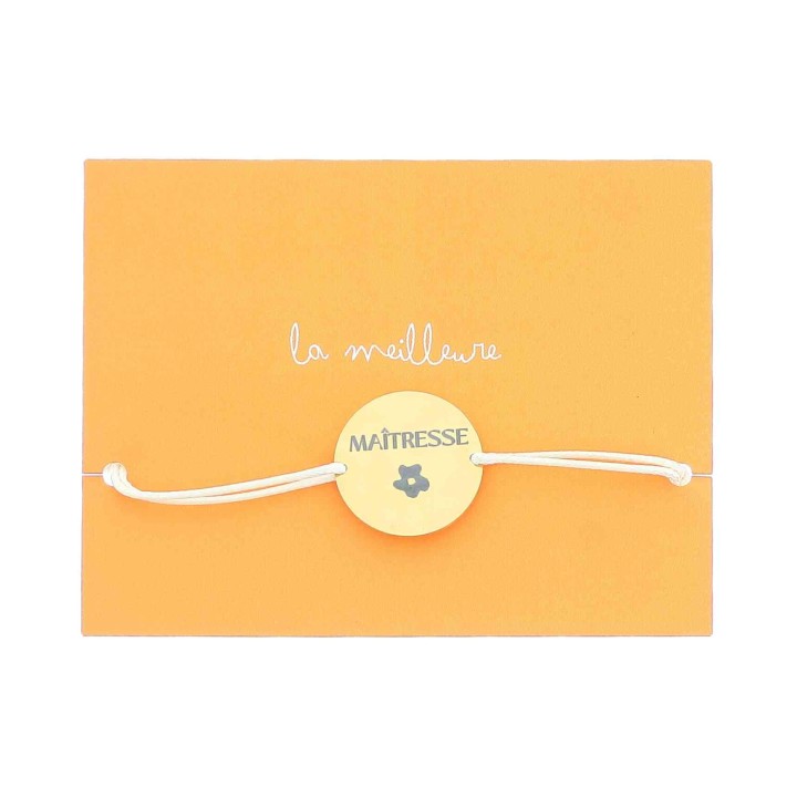 Bracelet Médaille Maîtresse Crème - Cadeau Enseignante