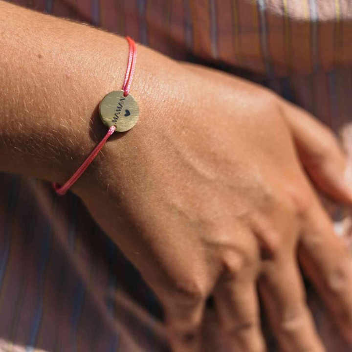 Bracelet Médaille Maman Framboise - Cadeau Fête des Mères