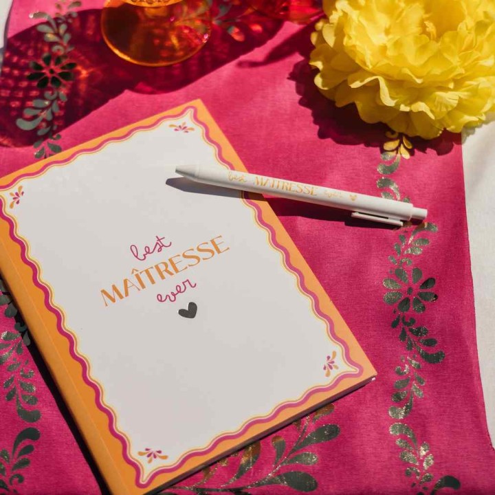 Coffret Carnet + Stylo Best Maîtresse Ever Orange - Cadeau Maîtresse