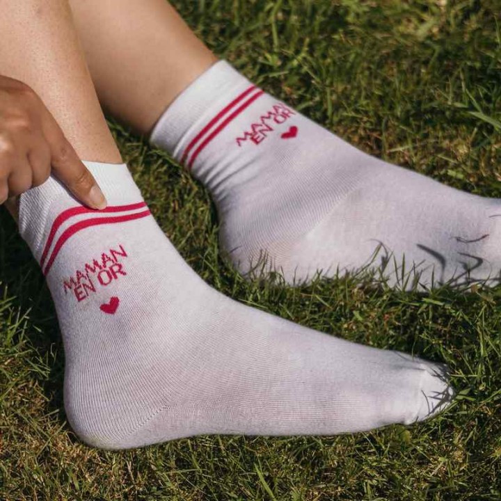Chaussettes Maman Or Framboise - Cadeau Fête des Mères