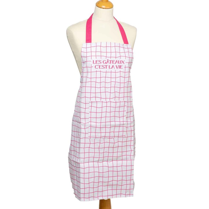 Tablier Brodé Les Gâteaux c’est la Vie Framboise - Cadeau Cuisine